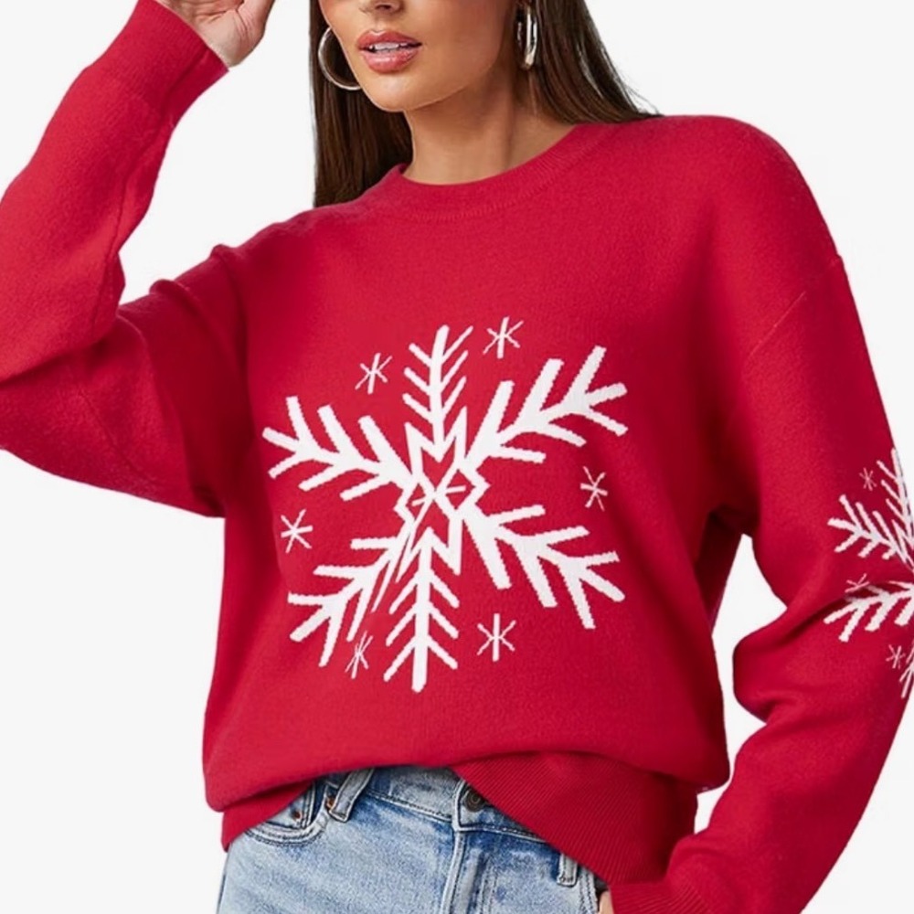 Dokotoo Snowflake Sweater Women XL New Red Crewneck Long Sleeve Holiday Knit